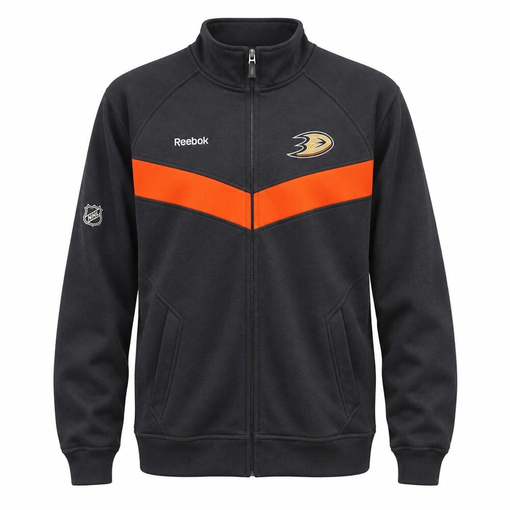 Reebok Anaheim Ducks NHL Center Ice Track Jacket Full Zip Black Orange Men's XL